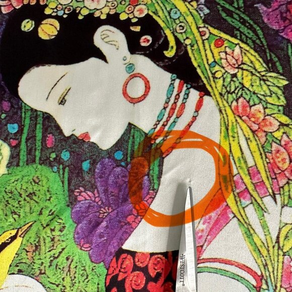 Asian Inspired Silk Scarf Floral Butterflies Bird OS - Picture 9 of 9